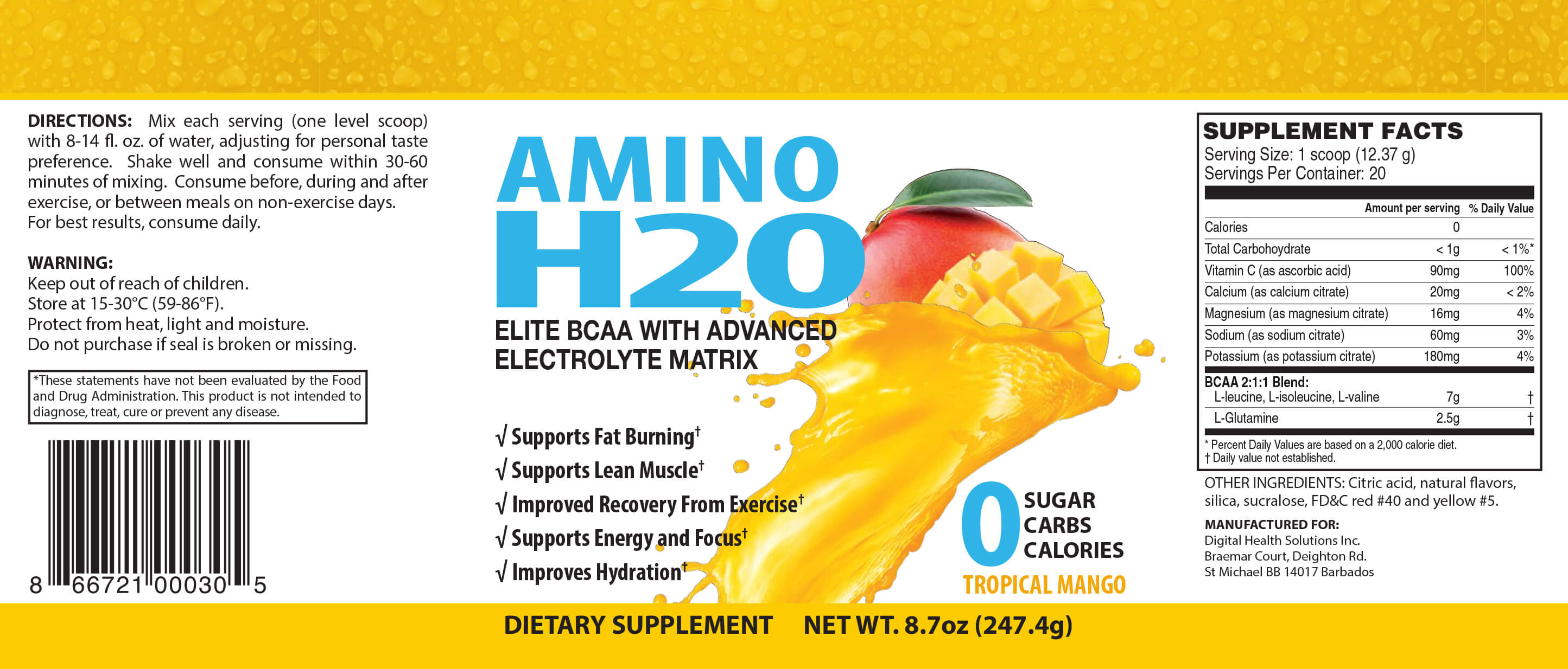 Amino Tropical Mango Label