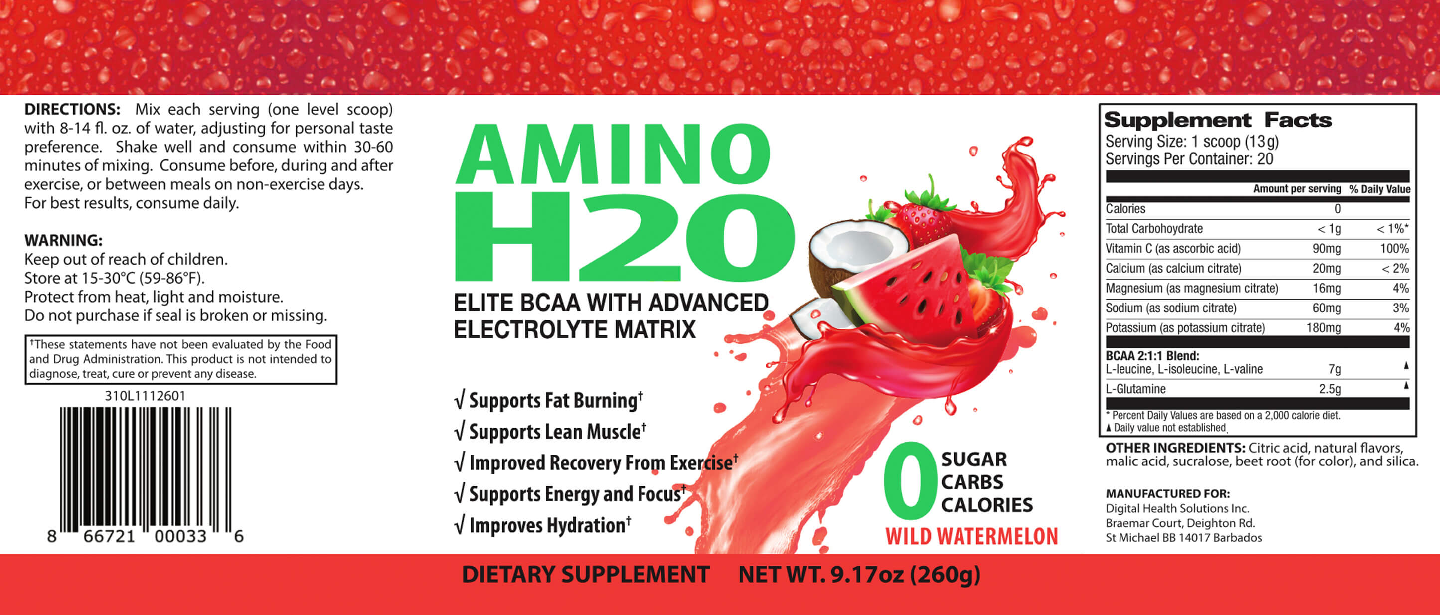 Amino Wild Watermelon Label